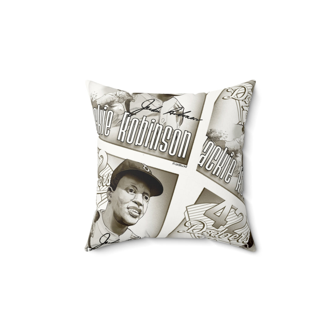 Vintage Baseball Player Faux Suede Pillow — "Jackie Robinson" Retro Dodgers Design